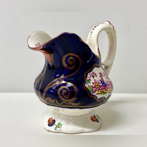 1830s Vintage Gaudy Welsh CHINOISSERIE Pattern Lustre Staffordshire Creamer Jug - Picture 11 of 16